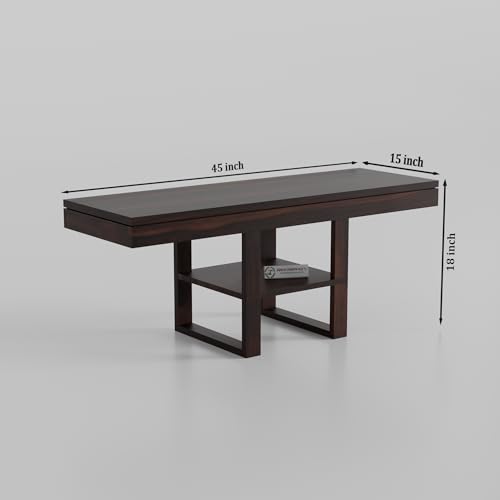 Image of Jangid Handicraft Solid Wood Coffee Table with 2 Stools | Tea Center Table with 2 Stools for Living Room | Wooden Rectangle Sofa Centre Table with Stool | Patio Teapoy Table with Two Puffy | Walnut