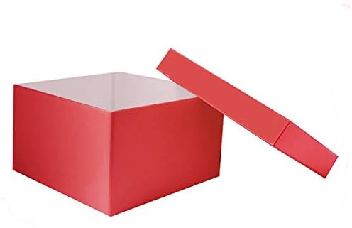 giftbagshop Luxurious Gift Box for Birthdays, Christmas, Weddings or Corporate Gifts Pearlised Gold Square Gift Box 175 x 175 x 105mm (Red)