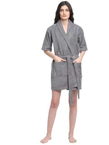 CREEVA 380 Gsm Luxury Unisex Bathrobe || Bathrobes Soft Cotton Water Absorbent Bathrobes || Bath Towels For Men And Womens (Small, Grey)