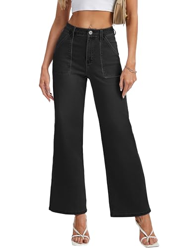 YUCOLEN Wide Leg Jeans for Women High Waisted Straight Leg Jeans Stretchy Denim Pants Baggy with Patch Pockets 2025