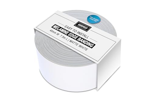 WoodPress® Cinta de melamina de color blanco mate de 40 mm, rollo de 7,5 m, se puede planchar para una fácil aplicación, cubre el borde de un panel de MDF estándar