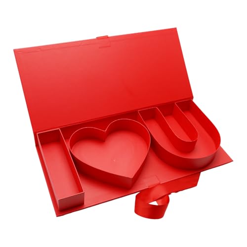 Kafucize I Love U Fillable Letter Shaped Gift Box Decorative Storage Container for Valentines Day (RED IOU)