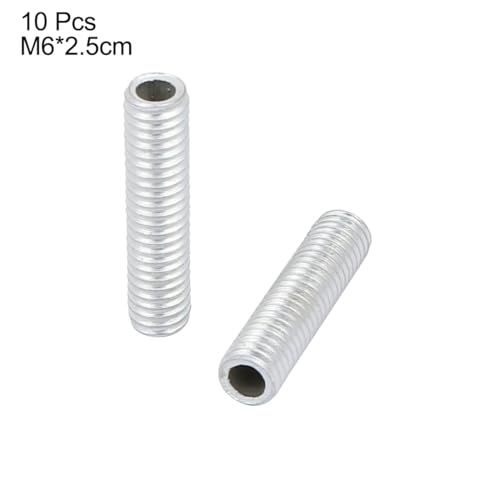 Image of uxcell Lamp Pipe Nipple, M6 Thread 25mm Length Hollow Lamps Repair Part Hardware for Lamp Lights, Zinc Plated Silver Tone, Pack of 10