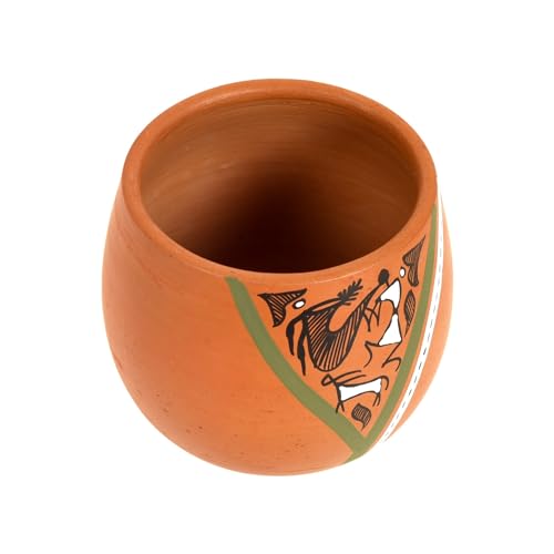Image of AAKRITI ART CREATIONS Knosh-K Earthen Kullads with Tribal Motifs Set of 6 | kullad Set | Multipurpose Utility Cups | Warli Art Terracotta kullads | Matte Finish, Terracotta Cup