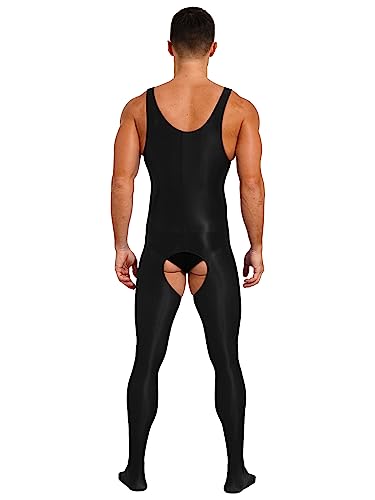 Vxuxlje Men's Oil Shiny Full Bodysuit One Piece Slim Fitted Sleeveless Footed Jumpsuit Underwear2