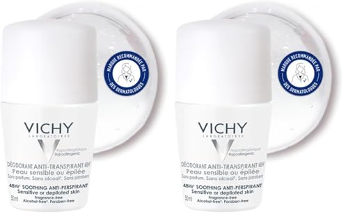 Vichy Dermo-Tolerance Deodorante Roll-On Antitraspirante, Per Pelle Sensibile o Depilata, Pelle Fresca e Lenita per 24H, Con Acqua Termale di Vichy, Prolina Cutei e Estratto di Ninfea, 50 ml