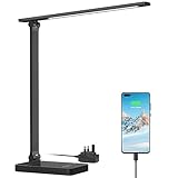 Lepro LED Desk Lamp, Desk Lamp with Power Adapter, 655lm, Desk Lamps Office with USB Charging Port, 5 Brightness Levels x 3 Colour Mode, Touch Control Daylight Lamp for Office, Nails, Study, Bedroom
