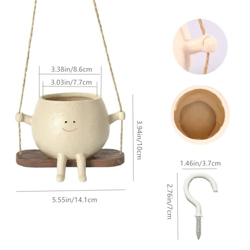 Image of Swing Face Planter Pot Hanging Swinging Smiley Planter Cute Planter for Indoor and Outdoor Plants Succulent Planter for String of Pearls Plants Creative Swing Planter Gifts for Holidays and Parties