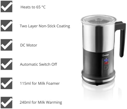 Swan, Automatic Milk Frother and Warmer, 2 Layer Non-Stick Coating, 500W, 500 W, Black