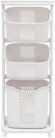 Laundry Basket Storage, 3-Layer Stackable Laundry Basket System PP Rolling Storage Cart, Multi-purpose Laundry Basket with Universal Wheel Vertical Laundry Sorter for Dirty Clothes Basket