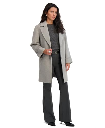 Image of TAHARI Womens Relaxed Double-faced Soft Wool Topper Coat With Front Buttons, Roll Cuffs & Pick Stitch Detail