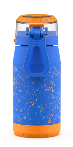 Zulu Flex Kids Stainless Steel Vacuum Insulated Water Bottle With Soft Straw, Leak-Proof Locking Lid And Soft Touch Carry Loop, Bpa Free, Blue/Orange Speckle, 12Oz #TOP4