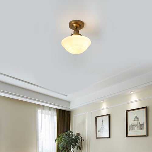 Pathson XLUS1142X Vintage Flush Mounted Ceiling Lighting With Milk White Glass Shade, Mid-Century Style Ceiling Light Fixture thumb #1