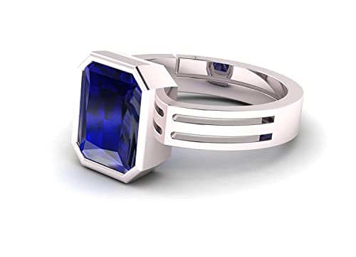 Bague saphir bleu d'exception en alliage Panchdhatu et plaqué argent