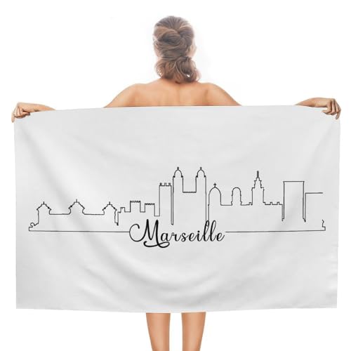 CustonCares France Marseille Serviette de bain de plage 78,7 x 139,7 cm absorbante, douce et légère, série de héros souvenir de voyage, croisières,...