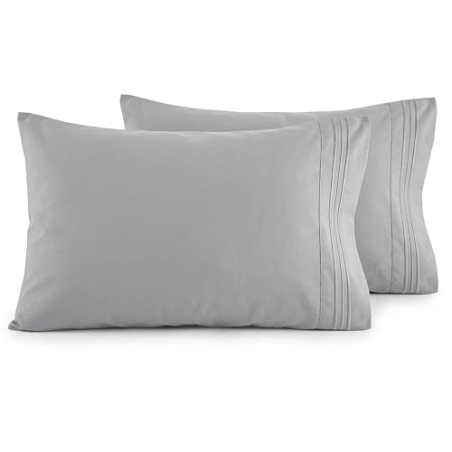 Image of Elegant Comfort Luxury Ultra-Soft 2-Piece Pillowcase Set 1500 Thread Count Egyptian Quality Microfiber Double Brushed-100% Hypoallergenic-Wrinkle Resistant, California King, Silver