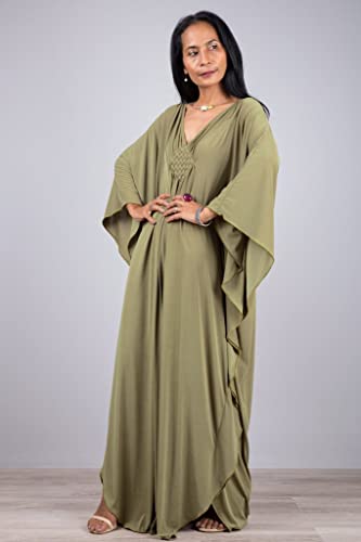 Image of RanRui Caftans for Women Solid Color Chiffon Plus Size Kaftan Dresses Beach Cover Up V Neck Batwing Sleeve Caftans Loungewear