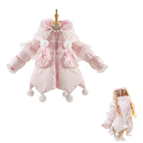 3-8 Years Girls Christmas Clothing, Cute Pink Down Coat with Elf Hat, Height 35″-59″ (90cm-150cm)