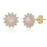 White Fire Opal Earrings 4.5X4.5mm Dainty Gemstone Opal Round Studs October Birthstone Dainty Opal Earrings Handmade Wedding Jewelry Gift for Brides Graduation Gift, PInk Opal, Gold