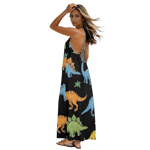 Robe d'été noire légère à motifs dinosaures pour vos sorties plage