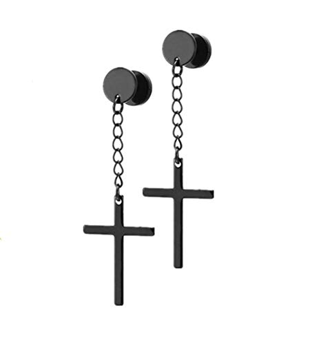 Pendientes de Cruz Religiosa con Forma de Gota y Borla Estilo Vintage de Acero Inoxidable de Círculo y Cierre de Tuerca, con Cruz Colgante Aretes para Hombres y Mujeres Cover