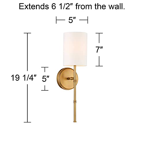 Regency Hill Abigale Modern Wall Light Sconces Set Of 2 Brass Gold Metal Hardwired 5" Fixture White Fabric Shade For Bedroom Bathroom Vanity Living Room Home Hallway Dining Kitchen House #TOP3