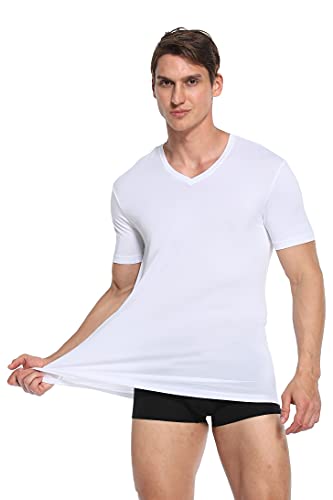Colorfulleaf Men's Bamboo Undershirts Regular Fit T-Shirts Short Sleeve V-Neck Tees 3-Pack Multipack (3White, L) #TOP3