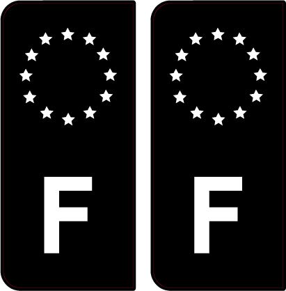 SAFIRMES 2 Stickers Plaque d immat. Auto F France - Identifiant Européen - Noir & Blanc