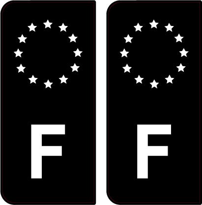 SAFIRMES 2 Stickers Plaque d'immat. Auto F France - Identifiant Européen - Noir & Blanc