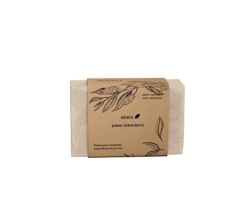 Ebers Jabón de Árbol del Té Natural en Pastilla 100 g | Jabón Artesanal Bactericida y Fungicida | Cara y cuerpo | Vegano, artesanal y sin Conservantes