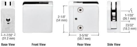 C.R. LAURENCE Z812W CRL White Z-Series Square Type Flat Base Zinc Clamp for 1/2" Glass