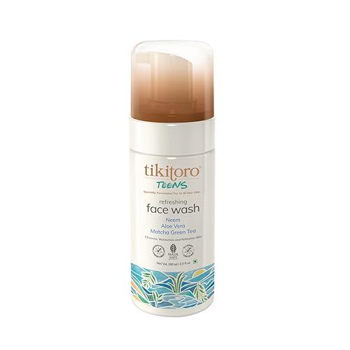 Tikitoro Teens Refreshing Face Wash 100% Vegan Neem, Aloe Vera, Matcha Green Tea Extract, Cleanses & Refreshes, No Parabens & Sulphates, All Skin Types (Age: 11+) (100ml x of 1)
