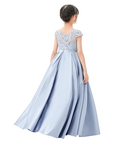 Illusion Lace Cap Sleeves Flower Girl Dress Junior Pageant Princess Gown L246