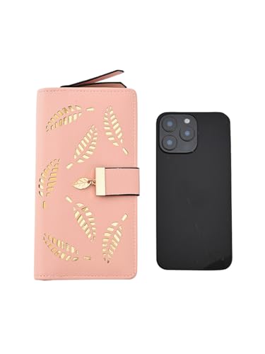 Women's Long Bifold Wallet- Leather Zipper Clutch Purse, RFID Blocking Slim Organizer for Credit Cards Pink2