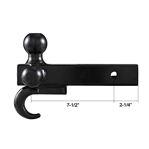 84181 Towever Class 3/4 Trailer Hitch 2 Inch Ball Hitch with Hook (Black, Hollow Shank), for Pickup Truck Tow Hitch Receiver