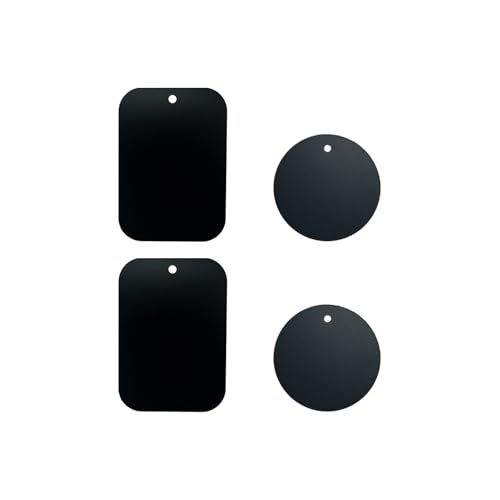 Ureminisce 4 STK. Eisenplatten 2 runde 2 rechteckige ultradünne Schwarze Eisenplatten für Handy-Magnethalterungen Starke 3M-Klebefolie für Auto-Handyhalterungen.