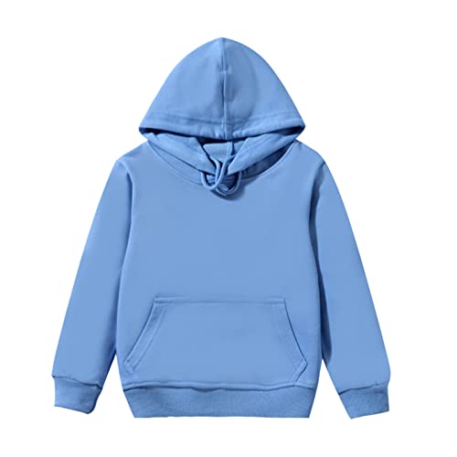 Girls Boys Hooded Pullovers Comfortable Lightweight Solid Sweatshirts Kids Long Sleeve Casual Tops with (BU2, 5-6 Years)