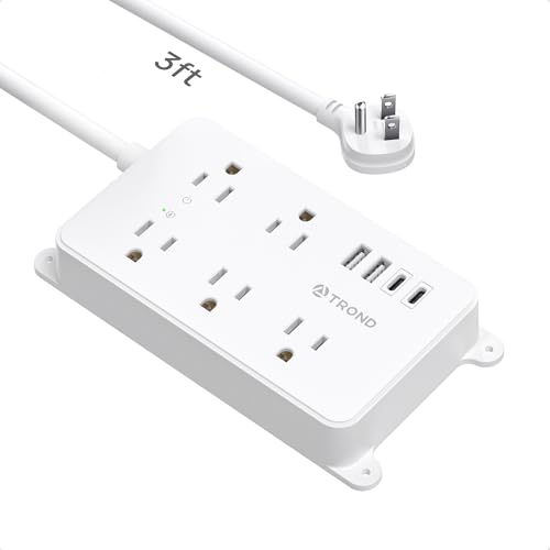 Image of TROND Power Strip Surge Protector 3ft, Wall Mountable, ETL Listed