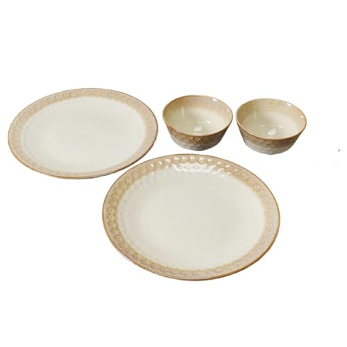 [美濃焼]スモークリース 印花型 8.0皿 3.6小鉢 各2点 合計4点 セット ブラウン MEI209-2