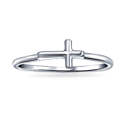 Bling Jewelry Minimalist Simple Midi Knuckle Thin 1Mm Band Stackable Religious Side Cross Ring For Teen .925 Sterling Silver #TOP2