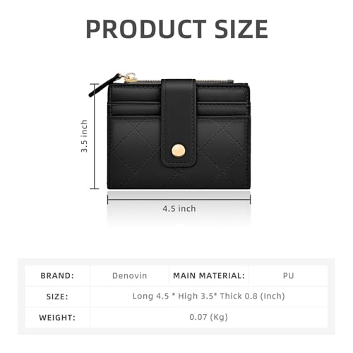 Wallet Women, Small Cute Card Wallets for Woman, Bifold Credit Business Card Coin Holder with Zipper Purse Pocket for Cash, Key, Change, ID Card (Black)2