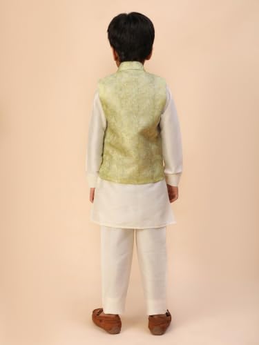 Image of Pro-Ethic Style Developer Kids Kurta Set For Boys With Waist Coat, Ethnic Wear for Diwali, Eid, Raksha Bandhan, Jacquard, Floral Print (Pack of 1)