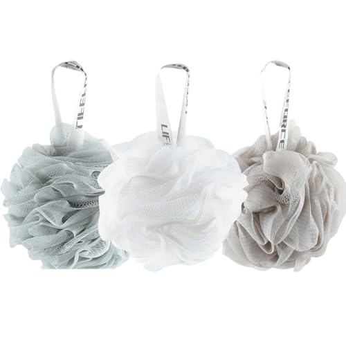 Lifeforce Grande Esponjas de Flor 3 Pack Mix, Esponja Exfoliante de Malla - Con Correa de Muñeca, Suave y Esponja Duraderos, Sponja de Baño 60G, 14cm x 14cm