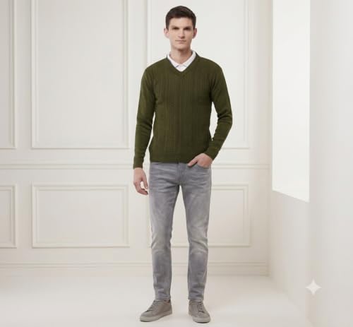 Image of Pivl Men's V Neck Winter Solid Sweater - Warmth and Style for The Season