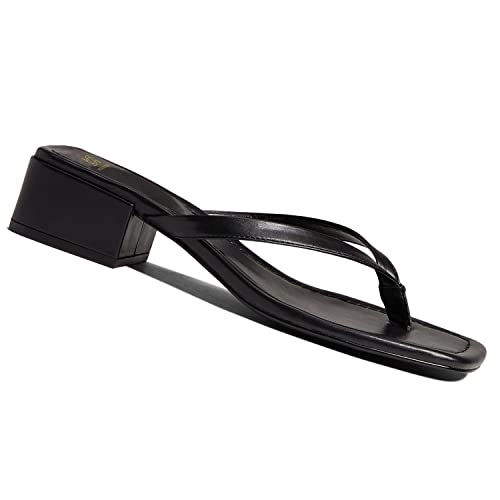 LEHOOR Women Chunky Heel Square Toe Flip Flops Comfort Slip On Heeled Thong Flip Flops 2 Inch Low Block Heel Dress Slippers Sandals Clear T-Strap Work Slides Casual Summer Beach Heels 4-11 M US2