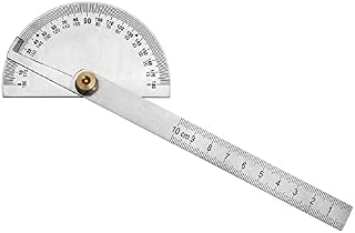 QWORK Protractor Stainless Steel 0-180° Round Head Angle Finder Ruler with 10cm Ruler, Woodworking Ruler for Painting Drawing Measuring
