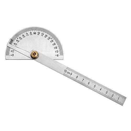 QWORK® Goniometro in Acciaio Inox, Goniometro Rotante, cercatore angolare a testa tonda 0-180 °, righello per la lavorazione del legno, per Misurare le Dimensioni Angolari Diametro 100mm