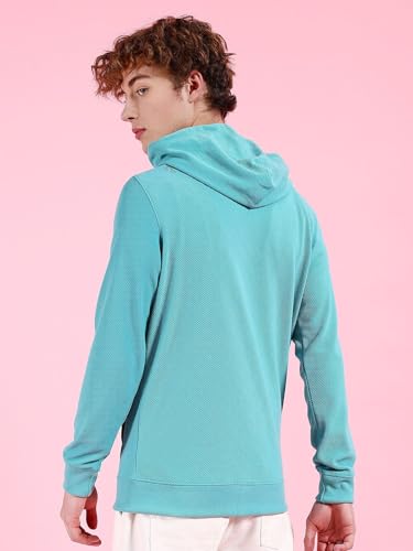 Image of The Indian Garage Co Men Regular Fit Self Design Front Open Hooded Sweatshirt