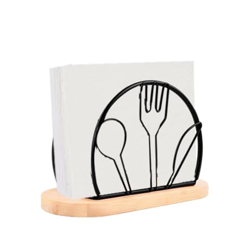 Portatovaglioli da Tavola,Portatovaglioli in Metallo e Legno,Dispenser per Fazzoletti per Ristorante, per Tavola Ufficio e Cucina Bar Ristorante Decorativo (Nero)