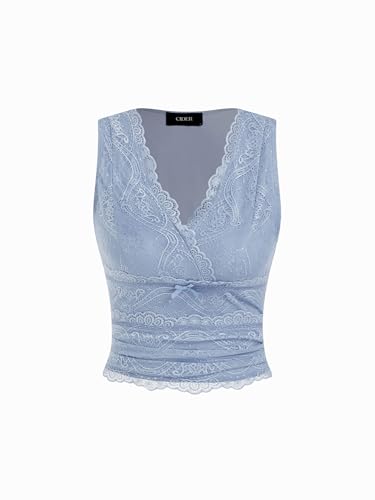 【yo BIOTOP】lace sleeveless top Women Y2K Halter Neck Lace Cami Tops Sleeveless Backless Tie Up